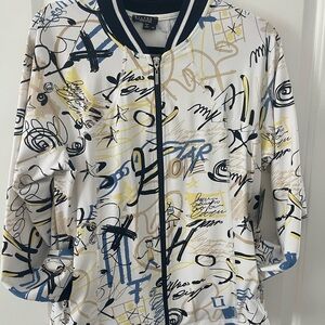 Karl Kani Women's Bomber Jacket - White and Blue Pattern